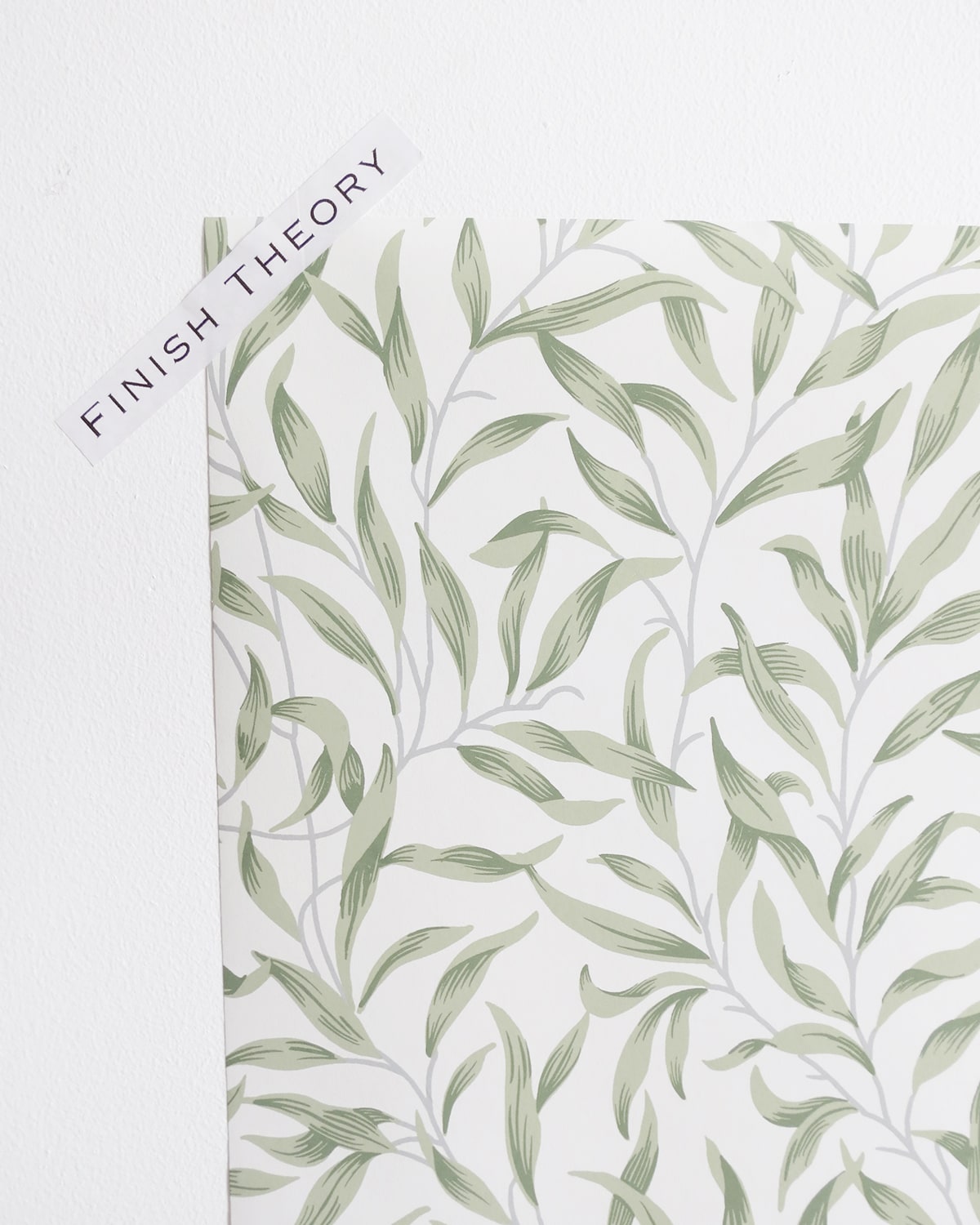 Helice Budding Sage Trailing Willow Leaf Unpasted Wallpaper Leaf from Finish Theory