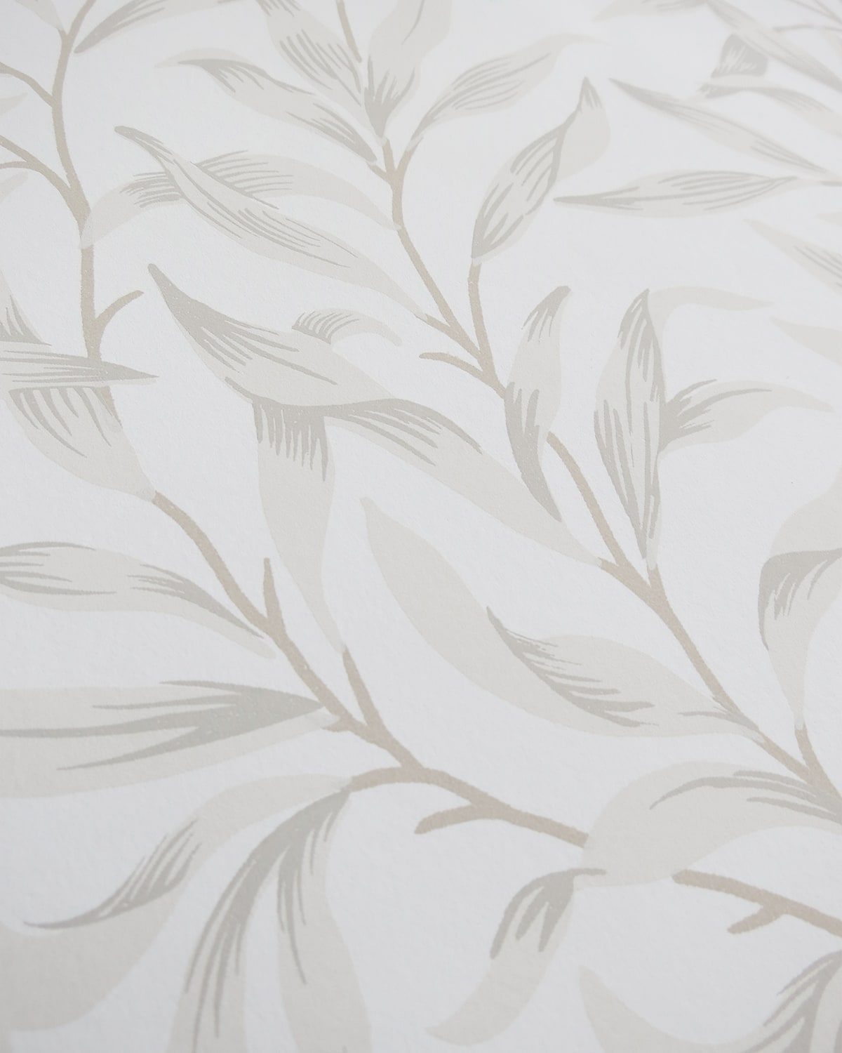 Helice Birch Frost Trailing Willow Leaf Unpasted Wallpaper detail from Finish Theory