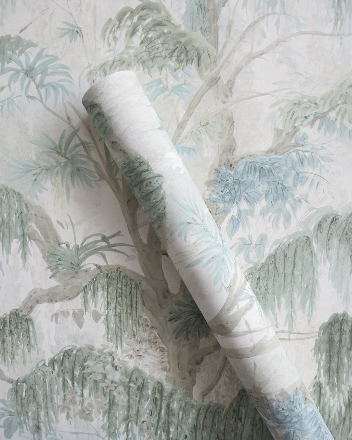 Laylen Green Drizzle Moss Tree Unpasted Wallpaper Roll from Finish Theory